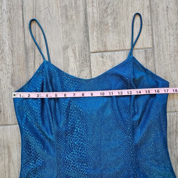 Vintage Jessica McClintock Gunne Sax Slip Dress Womens 13/14 Blue Snake Midi - Picture 3 of 15